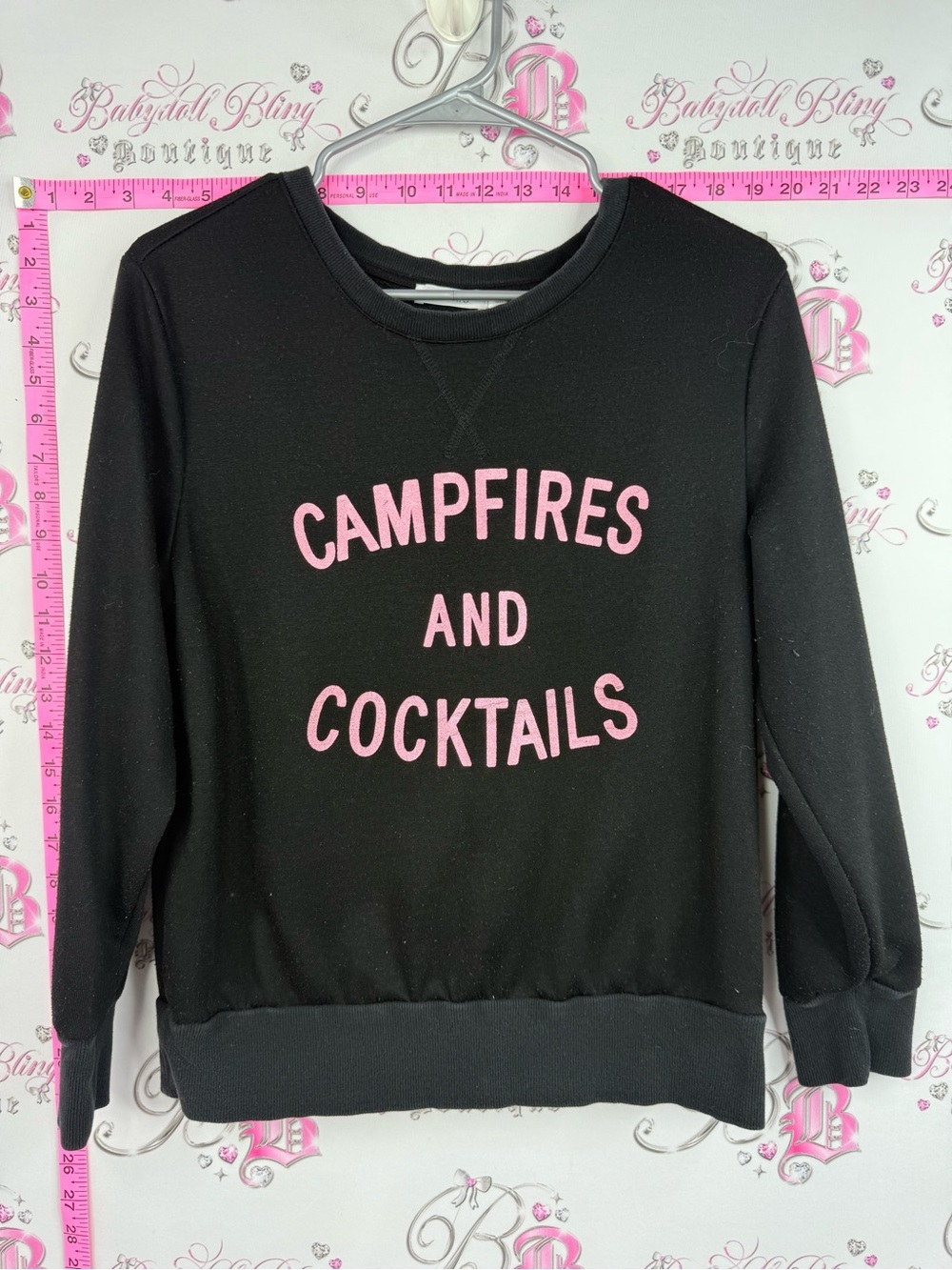 Ricki’s Black "Campfires and Cocktails" Graphic Sweatshirt - Pink Lettering